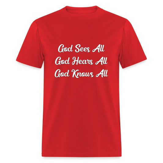 God Sees All Hears All Knows All - red