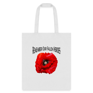 Remember Our Fallen Heroes Poppy Tote Bag - white